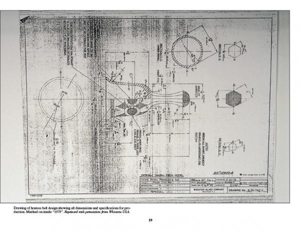 A technical drawing of Avon's 1876 Cape Cod Collection by Schiffer Publishing, Ltd. shows a beehive-shaped glassware piece with detailed measurements, annotations, and top, side, and sectional views; title block appears below.