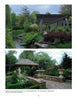 Two lush garden photos feature highlights from Schiffer Publishing, Ltd.’s "The Big Book of Gazebos, Pergolas, and Other Backyard Architecture," including a wooden pergola by a pond and a stone gazebo with statues, urns, and creative landscaping.