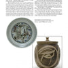 A page from "Alternative American Ceramics, 1870-1955" by Schiffer Publishing, Ltd. shows a lidded ceramic vessel with abstract designs beside a plate with a spiral motif, with text on American ceramics and studio pottery evolution.
