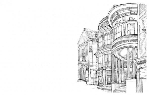 Victorian Buildings of San Francisco by Schiffer Publishing, Ltd. features detailed drawings of iconic houses, ideal for adult coloring book enthusiasts and fans of intricate ink art.
