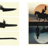 A collage of images from Schiffer Publishing, Ltd.'s PosterSpy showcases a man riding a horse and a saw, inspired by alternative movie posters and pop culture film art.