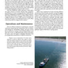 A ship lays cable in deep blue water for offshore wind energy, trailed by cable under a clear sky. "Offshore Windpower" by Schiffer Publishing, Ltd. features info on offshore wind farm operations and maintenance at the page’s bottom.
