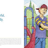 An illustration from "Have You Heard?" by Schiffer Publishing, Ltd. shows a boy in a purple cap angrily pointing at another by the playground with the text: “Words are powerful, use them carefully.”.