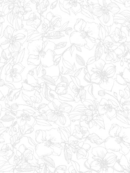 Intricate light grey floral sketches of various flowers and leaves form a delicate, detailed pattern on white watercolor paper in Painterly Days by Schiffer Publishing, Ltd.