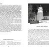 A black-and-white photo of a tall, lit clock tower at night appears on the right page. The spread from "California's Historic Haunts" by Schiffer Publishing, Ltd. explores paranormal activity at Camarillo State Hospital, with museum info at the bottom left.