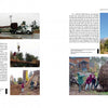 A two-page spread in *Moving Sam Maloof* (Schiffer Publishing, Ltd.) features photos and text on relocating a tall palm tree—showing transport by truck, workers with machinery, and the tree upright—highlighting historic preservation efforts.