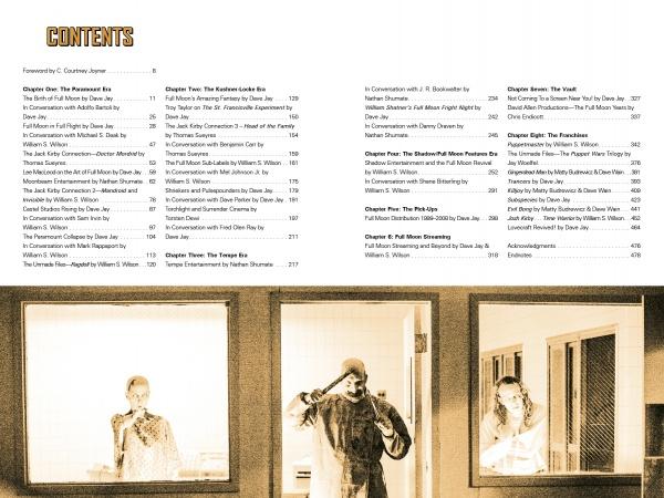 Table of contents for "It Came From the Video Aisle!" by Schiffer Publishing, Ltd. appears above a sepia-toned photo of three people dressed as zombies, playfully posing behind glass in tribute to cult film B-movie icons.
