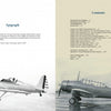 Two vintage black-and-white photos of military aircraft appear on the left and right pages; the left page has an epigraph, while the right shows a table of contents for "Training the Right Stuff" by Schiffer Publishing, Ltd.