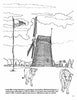 Line art of Hook Mill, a historic windmill in East Hampton with cows and a flag. Ideal for Schiffer Publishing’s Windmills Activity Book, perfect for kids' coloring and learning about windmills. Includes a history caption.