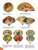 Fans: Advertising & Souvenir" by Schiffer Publishing, Ltd. showcases eight vintage advertising fans with colorful, unique designs, arranged in two rows on a white background, each labeled with descriptive text below.