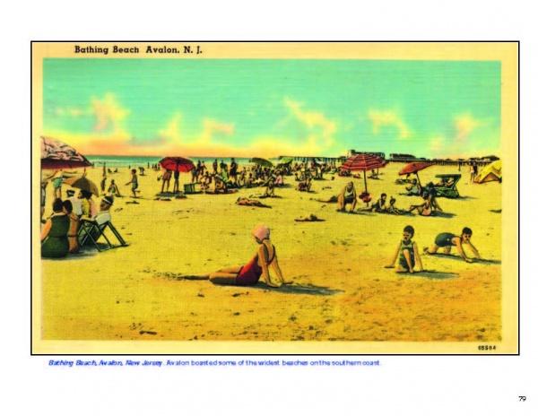 New Jersey's Southern Shore" by Schiffer Publishing, Ltd. features a vintage postcard of Bathing Beach in Avalon, with people relaxing under umbrellas and scenic views—an essential addition for postcard collectors.
