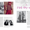 A magazine spread in Bling! by Schiffer Publishing, Ltd. showcases vintage photos of glamorous women, text on early fashion experiences, and diamond graphics—highlighting influences from gypsy dressmaker Sondra Celli.
