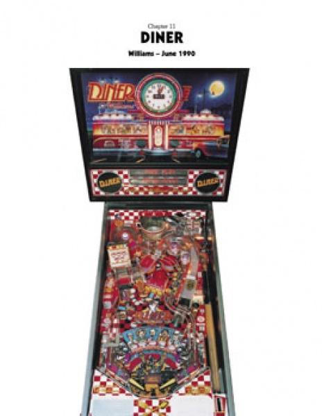 Pinball Perspectives by Schiffer Publishing, Ltd. is a vibrant tribute to vintage pinball machines, showcasing classic diner-themed artwork, retro designs, and iconic details like neon lights and large clocks.