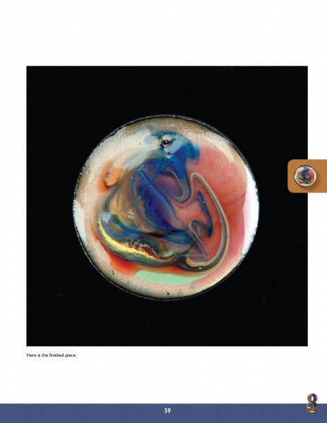 Enameling by Schiffer Publishing, Ltd. features a circular abstract design with swirling blue, red, orange, and white on black—evoking marbled enamel jewelry and offering inspiration for beginner enameling or jewelry-making enthusiasts.