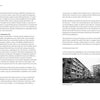A two-page spread from Housing and the City (Schiffer Publishing, Ltd.): the left page features a heading and text, while the right page displays more text above a black-and-white photo labeled "Public housing, Paris," showing old city apartments.
