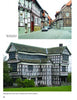 Top: Explore cobblestone streets with half-timbered houses in Germany. Bottom: Admire the striking timber frame design of Little Moreton Hall, England. Discover more in Timber Frame Hybrids by Schiffer Publishing, Ltd.