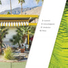 The cover of "Small Dreams" by Schiffer Publishing, Ltd. features a vibrant mid-century house with yellow trim and a striped awning amid palm trees and desert plants, reflecting the lively style of Palm Springs trailer park homes.