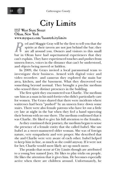 Page 68 of *Ghosts of Southern Tier, NY* by Schiffer Publishing, Ltd. reveals paranormal events and ghost stories from Olean's bars, capturing haunted tales that intrigue readers seeking New York’s supernatural history.