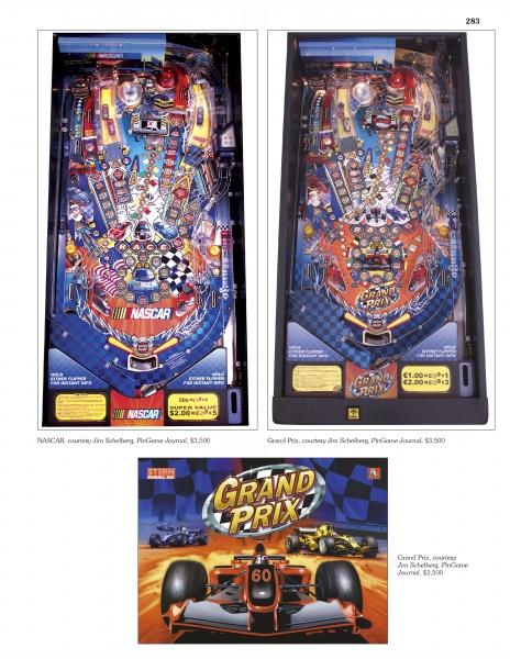 Perfect for pinball fans, The Pinball Compendium by Schiffer Publishing, Ltd. features classic machines like NASCAR and Grand Prix, with a poster showing a red Formula 1 car and the text “Grand Prix” with racing flags.