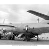 A black-and-white photo from Schiffer Publishing, Ltd. shows the Boeing B-47 Stratojet on the tarmac, side and rear view, with equipment and personnel by its midsection and Strategic Air Command insignia on its tail.
