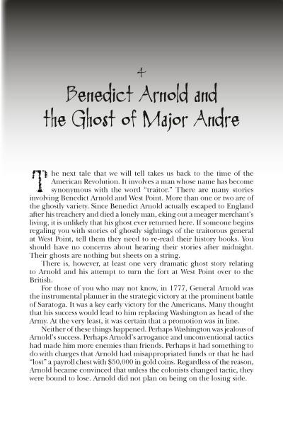 A page from Fright to the Point: Ghosts of West Point by Schiffer Publishing, Ltd. explores Arnold’s betrayal during the American Revolution and haunting ghost stories at the United States Military Academy.