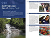 A magazine spread showcases Buttermilk Falls on the left with park info, while the right highlights events and photos of dining and strawberry picking, featuring "365 Things to Do in Ithaca, New York" by Schiffer Publishing, Ltd.—your ideal Ithaca travel guide.