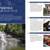 A magazine spread showcases Buttermilk Falls on the left with park info, while the right highlights events and photos of dining and strawberry picking, featuring "365 Things to Do in Ithaca, New York" by Schiffer Publishing, Ltd.—your ideal Ithaca travel guide.