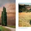 Left: A small house stands behind cypress trees in a green Willamette Valley, Oregon field. Right: A large hay bale sits in a sunlit pinot noir wine field with rolling hills. Brand: Schiffer Publishing, Ltd.