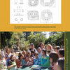 A group gathers around an outdoor birthday cake while Scott Cohen's Family Friendly Landscapes by Schiffer Publishing, Ltd. offers backyard layout diagrams and tips for creating child-friendly, comfortable outdoor living spaces for entertaining.