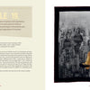 A two-page spread from Visioning Human Rights in the New Millennium (Schiffer Publishing, Ltd.) shows Article 19, an essay "Do You Know Me?", and "People Not Profit" on the left; art quilts with words like “freedom” appear on the right.