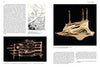 A book spread from "Emerging from the Shadows, Vol. I" by Schiffer Publishing, Ltd. showcases architectural sketches, organic wooden models, and text describing women artists in California, with captions labeling each image and creator.