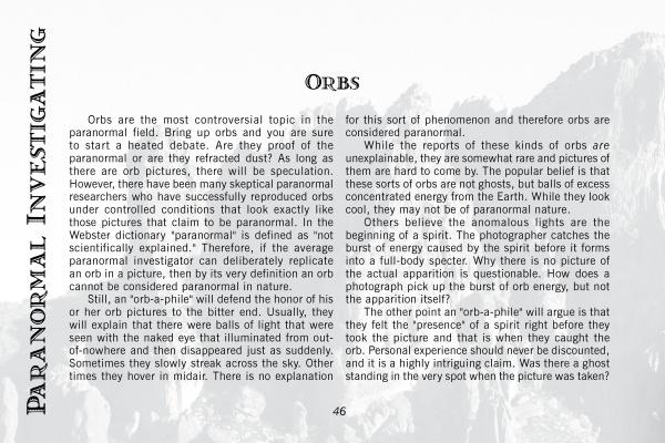 The book "Ghosts of Central Arizona" by Schiffer Publishing, Ltd. is open to a section on orbs in paranormal photography, exploring theories and debates about their origin. Superstition Mountain looms in the background, enhancing the mystery.