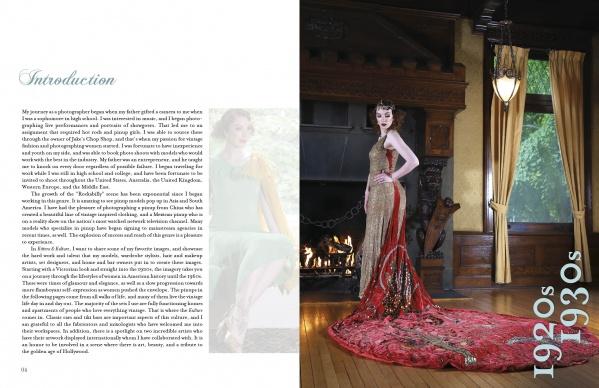 A woman in a red and gold 1920s gown stands by a fireplace in an elegant room, capturing vintage style. The Kittens and Kulture book by Schiffer Publishing, Ltd. features intro text and bold 1920s-30s lettering beside her image.