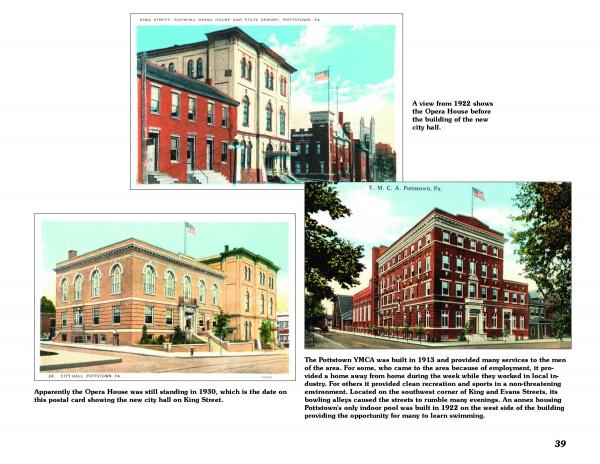 “Greetings from Pottstown” by Schiffer Publishing, Ltd. features a collage of three vintage postcards: the Opera House and city hall, their 1908 image, and the historic YMCA—offering a slice of Pottstown’s rich history.