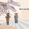 Illustration of a dinosaur skeleton in a museum. Two adults and a child in a green baseball cap stand nearby. Text reads, The Vanishing Baseball Cap by Schiffer Publishing, Ltd.—a toddler board book problem-solving adventure.