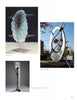 Featured in "100 Artists of the Mid-Atlantic" by Schiffer Publishing, Ltd.: an oval sculpture with crystalline texture and metal supports, a large outdoor metal ring, and a tall abstract piece in contrasting materials.