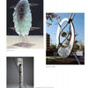 Featured in "100 Artists of the Mid-Atlantic" by Schiffer Publishing, Ltd.: an oval sculpture with crystalline texture and metal supports, a large outdoor metal ring, and a tall abstract piece in contrasting materials.