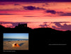 A vibrant sunset silhouettes a beach shack as purple and pink clouds fill the sky. Inset: a conch shell on sandy beach. Perfect for Cape Cod photography fans—featured in “Cape Cod & the Islands Reflections” by Schiffer Publishing, Ltd.