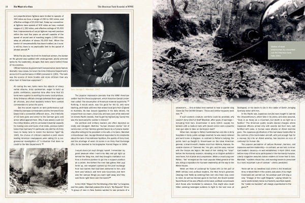 Two pages from "For Want of a Gun" by Schiffer Publishing, Ltd.: Left page has text, a portrait of a uniformed officer, and a war photo; right page displays text and a large image of a damaged WWII tank in muddy debris.