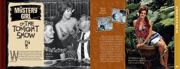 A two-page spread in Mai-Kai by Schiffer Publishing, Ltd. shows a vintage black-and-white photo of three at a table on the left and a color photo of a woman in a tropical outfit on a drum amid lush greenery on the right, evoking Tiki culture.
