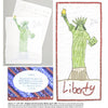 Three images: two show a child's hand-drawn Statue of Liberty—one pencil on lined paper, one colored and framed; the third is a label. Schiffer Publishing, Ltd.'s "Creating Children's Artwork Quilts" offers ideas to preserve or inspire kids' art quilts.