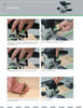 A step-by-step photo guide from Schiffer Publishing, Ltd.'s "Festool*R Essentials: The Routers" shows hands adjusting the depth gauge, turning knobs, using the micro-adjuster, and removing the depth rod for precision woodworking.