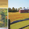 Vermont" by Schiffer Publishing, Ltd. features a red covered bridge amid green trees and, opposite, a wooden-fenced pasture leading to a red barn and white farmhouse, all set against vibrant Vermont fall foliage beneath a blue sky.
