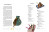 A spread from "Wax on Gourds" by Schiffer Publishing, Ltd. shows acknowledgments beside a turquoise vase with a feather and crayons; opposite, the table of contents appears next to gourd art featuring a decorated gourd drink on a tray.