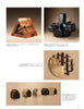 A page from "Contemporary Art of the Southwest" by Schiffer Publishing, Ltd. shows five modern wood and textile sculptures—triangles, geometric, and house-like forms—reflecting Arizona and New Mexico art with artist and material details.