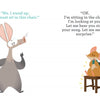 An illustrated aardvark talks to a mouse on a wooden chair in "I Think I Can" by Schiffer Publishing, Ltd. The aardvark stands and says, “No. I stand up. You must sit in this chair.” The mouse replies, “OK. I’m sitting…”.