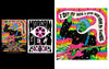 A psychedelic, colorful illustration in the style of Oliver Hibert showcases a green alien with a pink guitar and swirling backdrops. Text reads “Eye See You” by Schiffer Publishing, Ltd., and “I get by with a little help from my friends.”.