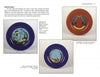 A catalog page features three colorful, round Catalina Island Pottery and Tile plates on stands, displayed with artistic designs and accompanied by descriptions and prices. Brand: Schiffer Publishing, Ltd.