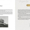 A two-page spread from Schiffer Publishing, Ltd.’s "Newport Mansions" shows text about historic estates, with a black-and-white photo of a Gilded Age mansion on the left and a vintage Newport Villas brochure and more text on the right.