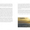 A two-page spread from "The Art of Weaving a Life" by Schiffer Publishing, Ltd. shows text and four images: a serene statue, a person sitting cross-legged on grass, an ocean sunset, and an elderly person with garlands—each capturing inner richness.